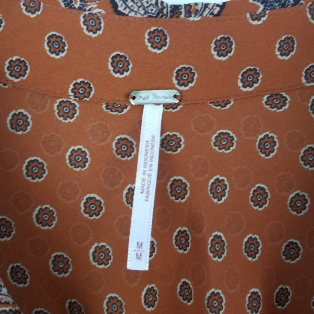 Free People Burnt Orange Paisley Button Down M - Picture 7 of 8